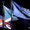 Flags of U.K., Scotland and EU